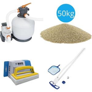 Bestway - Zwembadstofzuiger AquaClean & Zandfilterpomp 8327 L/u & Filterzand 50 kg & WAYS Scrubborstel