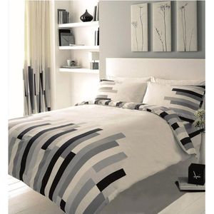 Blocks Luxe beddengoedset met dekbedovertrek en kussenslopen, polyester-katoen, dubbel-crème/grijs/zwart (200 x 200 cm)