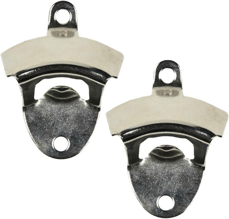 Benson - Flessenopener Muur - Zilver - 2x - RVS - 8,5 x 5,5 cm