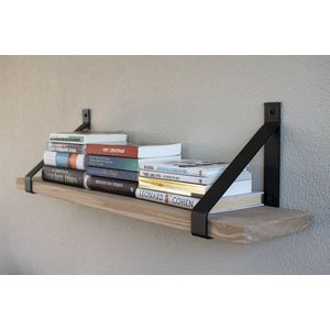 GoudmetHout Massief Eiken Wandplank - Wandrek - 100x20cm - Industriële Plankdragers - Staal - Mat Zwart