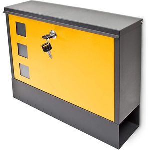 Wall Mounted Letterbox - Stylish Design with Magazine Roll Slot - Modern - Dimensions Approx. 36x30x10 cm - Black-Yellow