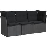 vidaXL - 3-delige - Loungeset - met - kussens - poly - rattan - zwart