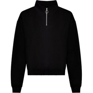 Vegan Women´s Cropped 1/4 Zip Sweater Deep Black - XXS