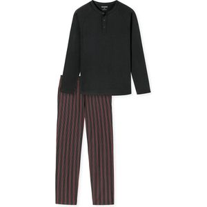 SCHIESSER selected! premium pyjamaset - heren lange pyjama biologisch katoen knoopsluiting gestreept antraciet - Maat: XL