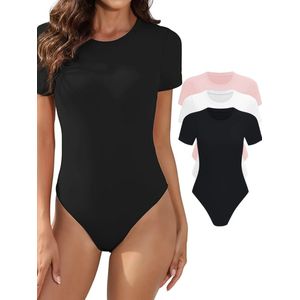 Livano Bodysuit Dames - Jumpsuit - Corrigerend Ondergoed - Body plunge - Lingerie - Setje Vrouwen - 3 Pcs - Zwart/Wit/Roze - Maat S