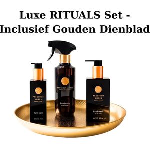 Rituals - Amber - Luxury Set - Handzeep 300 ml + Hand Balm 175 ml + Huisparfum 400 ml + Gouden Dienblad - Hand Wash 300 ml + Handbalsem 175 ml + Home Perfume Spray 400 ml + Gouden Decoratief Plateau