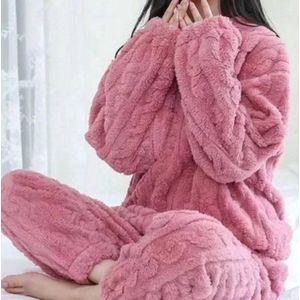 Dames - Warm 2-Delige Set - Fluwelen Ribstof Fleece Pullover en Broek - Casual Pyjama Set voor Herfst en Winter