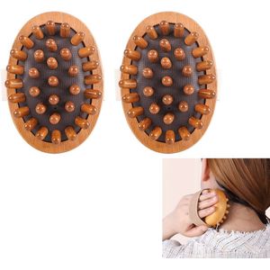 Massageborstel - 2 stuks - Houten massageborstel voor hoofdhuid, meridiaan triggerpoint-massager, lichaamsmassagetool voor het verwijderen van cellulitis, voor verlichting van spierpijn - Gua Sha-borstel