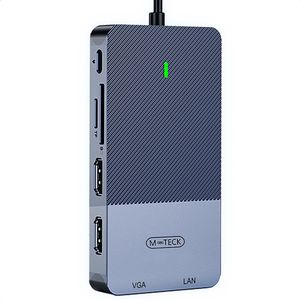 M-TECK Portable - USB-C Docking Station - USB Hub - Dual HDMI Display - 1 x VGA-poort - Ethernet Poort - 2 x USB A 3.0 - Audio In/Uit - SD/MicroSD Lezer - Geschikt voor alle laptops en MacBooks