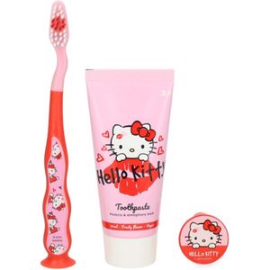 Hello Kitty Tandenborstel Set met Tandpasta - Voor Kinderen Vanaf 3 Jaar - Incl. Kapje - Tandverzorging - Hello Kitty Producten - 50 ml - Fruitsmaak - Roze