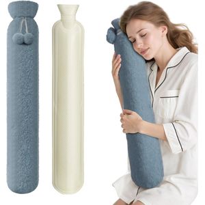 1 Stuk Extra Lang Kruik - Fluffy Hoofdkussen Kruik - Lekdicht en Geurloos - Verwarmend Nek- en Schouderkussen - Pluizige Kruik met Hoes - Voor Mensen met Pijn en Kou - Verwarmingskussen - 76 cm（Grijs ）