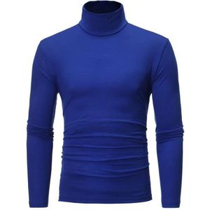 Heren T-shirts Coltrui Lange Mouw Slim Fit Tops Thermische Shirt Mannelijke T Shirts Effen Kleur Winter Elastische Bovenstuk Pullover-Blauw-XL