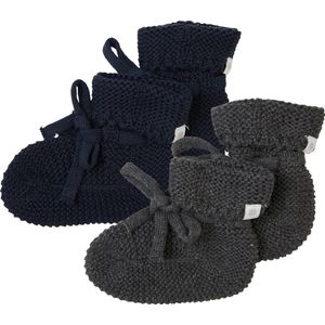 Noppies - Geschenkverpakking - Gebreide slofjes - 2paar - Baby 0-12mnd - Biologische katoen - Giftset - Cadeaudoosje - Newborn - Kraamcadeau - Babyshower - Sint - Navy - Dark grey melange