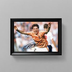 Marco van Basten Kunst - Gedrukte handtekening - 10 x 15 cm - In Klassiek Zwart Frame - Oranje - Nederlands Elftal - Euro 1988 - EK '88