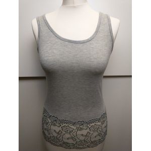 Dames tank top Lauren met kanten rand lichtgrijs Maat XS