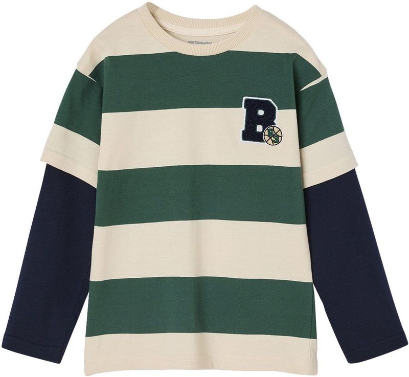 T-shirt - Groen - Gestreept - Dubbele Moueffect