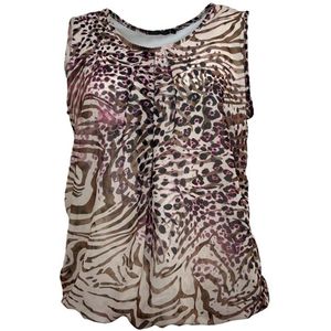 Pink Lady dames top - E102 - roze panter print - mouwloos - maat M