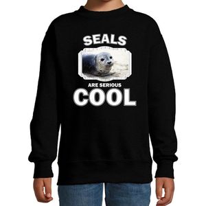 Dieren grijze zeehond sweater zwart kinderen - seals are serious cool trui - cadeau zeehond/ zeehonden liefhebber - kinderkleding / kleding 110/116