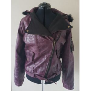 Jas vegan leder - kunstleer - imitatie leder met slangenprint - bordeaux - jongens - maat 170/176