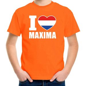 Oranje I love Maxima shirt kinderen - Oranje Koningsdag/ Holland supporter kleding 134/140