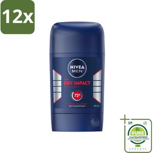 NIVEA MEN - Deodorant Stick - Dry Impact - 50 ml - Voordeelverpakking - 12 stuks - Anti-transpirant - Droge huid