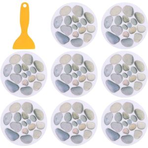 8 stuks ronde zelfklevende antislip badstickers - diameter 15 cm - steenpatroon - inclusief schraper gereedschap
