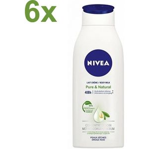 NIVEA - Pure & Natural 48h - Bodymilk - Voor droge huid - 6x 400ml - Voordeelverpakking