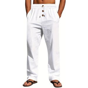 Livano Linnen Broek Heren - Zomerbroek - Volwassenen - Lange Broek - Pantalon - Strandbroek - Zomer - Ibiza Stijl - Wit - Maat S