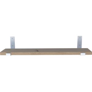 GoudmetHout Massief Eiken Wandplank - 100x15 cm - Industriële Plankdragers L-vorm Up - Staal - Mat Wit