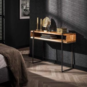 PS-Collection Edge Open Vak Kaptafel - 110x35x78cm - Naturel - Acacia/Metaal - wandtafel, haltafel met lades, haltafel zwart, haltafel hout, hal tafel, haltafel met lades industrieel, haltafel industrieel, klaptafel, kaptafels, kaptafel zwart