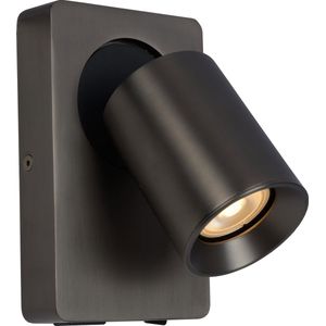 Lucide NIGEL - Bedlamp - LED Dimb. - GU10 - 1x5W 2200K/3000K - Met USB oplaadpunt - Zwart Staal