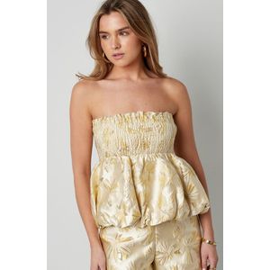 Butter Yellow flowers champagne co ord set - botergeel, short + strapless top bloemen