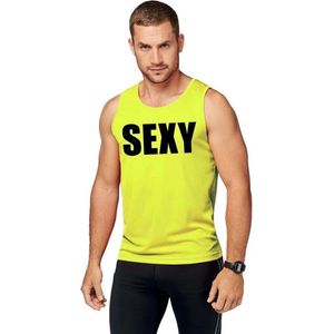 Neon geel sport shirt/ singlet Sexy heren XL