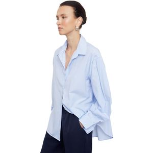 Trendyol Blauw Gestreept Oversized/Wezensgeweven Overhemd Twoss23Go00144