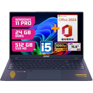 GMR Professional Laptop / 15.6 Inch Full HD Display / Intel Core i5 / 24GB DDR5 RAM / 512GB SSD / Windows 11 Pro & Office 2024 / Perfect voor Zakelijk en Studiegebruik