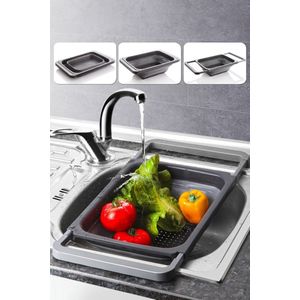 Gootsteen vergiet/zeef Antraciet 60 x 26 cm - Uitschuifbaar - Keukenvergieten