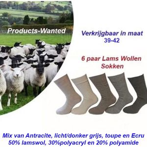 Lams Wollen Sokken 6 paar in Zwart Kleur-Maat 39-42