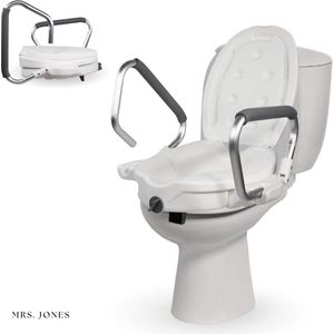 Mrs. Jones Toiletverhoger voor volwassenen 17cm met Opklapbare Armsteunen en Deksel - Geschikt voor ovale toiletten - Ergonomisch en Lichtgewicht - Veilig - Spaans Merk Model Guadiana Toiletverhoger