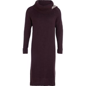 Knit Factory Jamie Gebreide Dames Jurk - Trui jurk dames - Wollen jurk - Herfst- & winterjurk - Wijde jurk - Met warme opstaande kraag - Aubergine - 36/38 - Knielengte