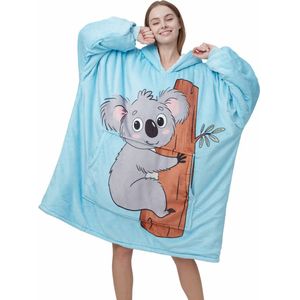Q-Living - Koala 2025 - Hoodie Deken - Licht Blauw - Extra Lang & Dik - Fleece Deken Met Mouwen