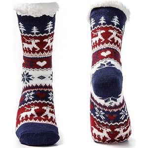 Winter Huttensokken Dames Antislip Zachte Pluche Stoppersokken Kerstrentier Knuffelsokken Maat 36-42