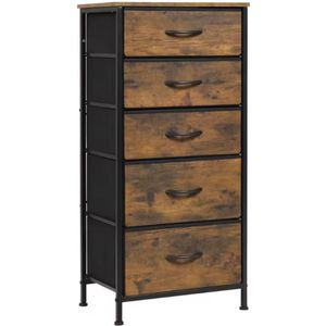 Ladekast met 5 Lades - Dressoir met Vintage Houtlook & Metaal Frame - Voor Slaapkamer, Woonkamer of Hal - Lichtgewicht & Stevig - Opbergkast met Bovenblad - 45,5x95,5x30 cm - Bruin