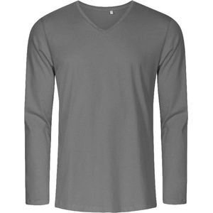 Staal Grijs t-shirt lange mouwen en V-hals, slim fit merk Promodoro maat XXXL