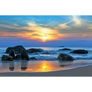 Beach Rocks Sea Sunset Sun Photo Wallcovering