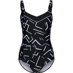 Pastunette - Badpak - Zwart - White Stripes - Corrigerend