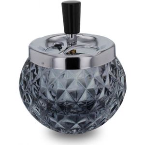 Glazen bol draaiasbak/drukasbak zwart 12 x 14 cm - Terrasasbak - Stormasbak
