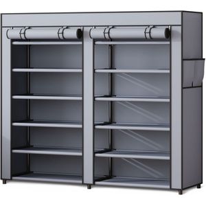 Massido - Kledingkast - Stof - Grafiet - Opvouwbaar - 12 Planken