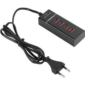 USB-verlengsnoer, 4-poorts USB-snellader voor mobiele telefoon, universele 3A-kabeloplader Desktop met circuitbeveiliging voor kantoren, gezinnen, zakenreizen(Zwart)