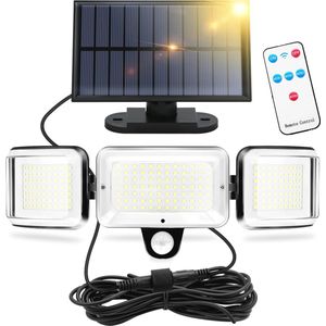 Buitenverlichting op zonne-energie met bewegingssensor en afstandsbediening - 224 LEDs, 1600 lumen, 5m kabel, 4 modi voor tuin en terras