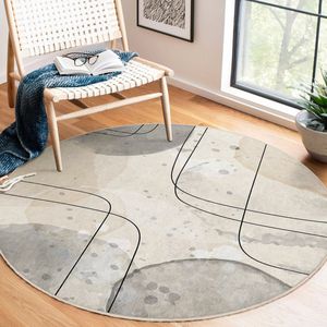 Abstract Gebied Rond Tapijt|Minimalistisch Ontwerp Zwart Tekenen Grijs Geometrische Tinten|Antislip Tapijt|Boho Tapijt Decor|Woonkamer TapijtModern Tapijt|Luxe Tapijt